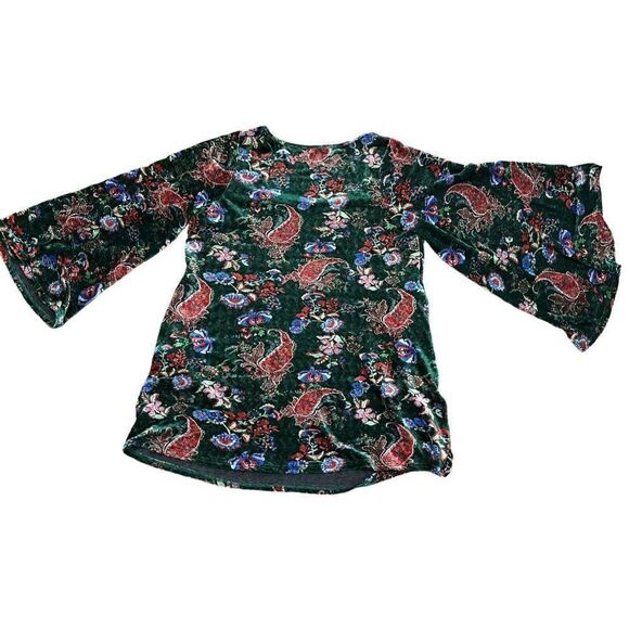 3X Velour Dress Green Floral Long Flair Sleeve Smak Parlour Stretch Ribbed NWT - Picture 3 of 8